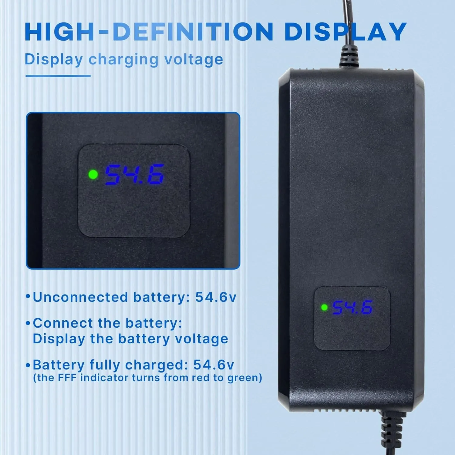 YZPOWER 48V Lithium Battery Charger,54.6 Volt 4A Power Supply Adapter Smart Fast Charging with Display for 48 Volt 13s Lithium Pack Built in Fan (54.6V 4A F)