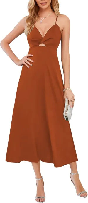 ZAFUL Women's Spaghetti Strap Floral Summer Hollow Twist Front Maxi Dresses Sexy Cutout V Neck Backless Vacation Dress