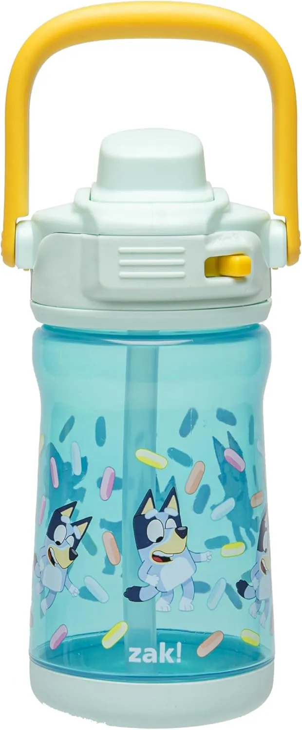 Zak Designs Bluey Beacon Kids Water Bottle for Travel or At Home, 12oz Plastic is Durable and Leak-Proof with Liquid Lock Spout, Cover, Carry Handle, Protective Base (Bluey)