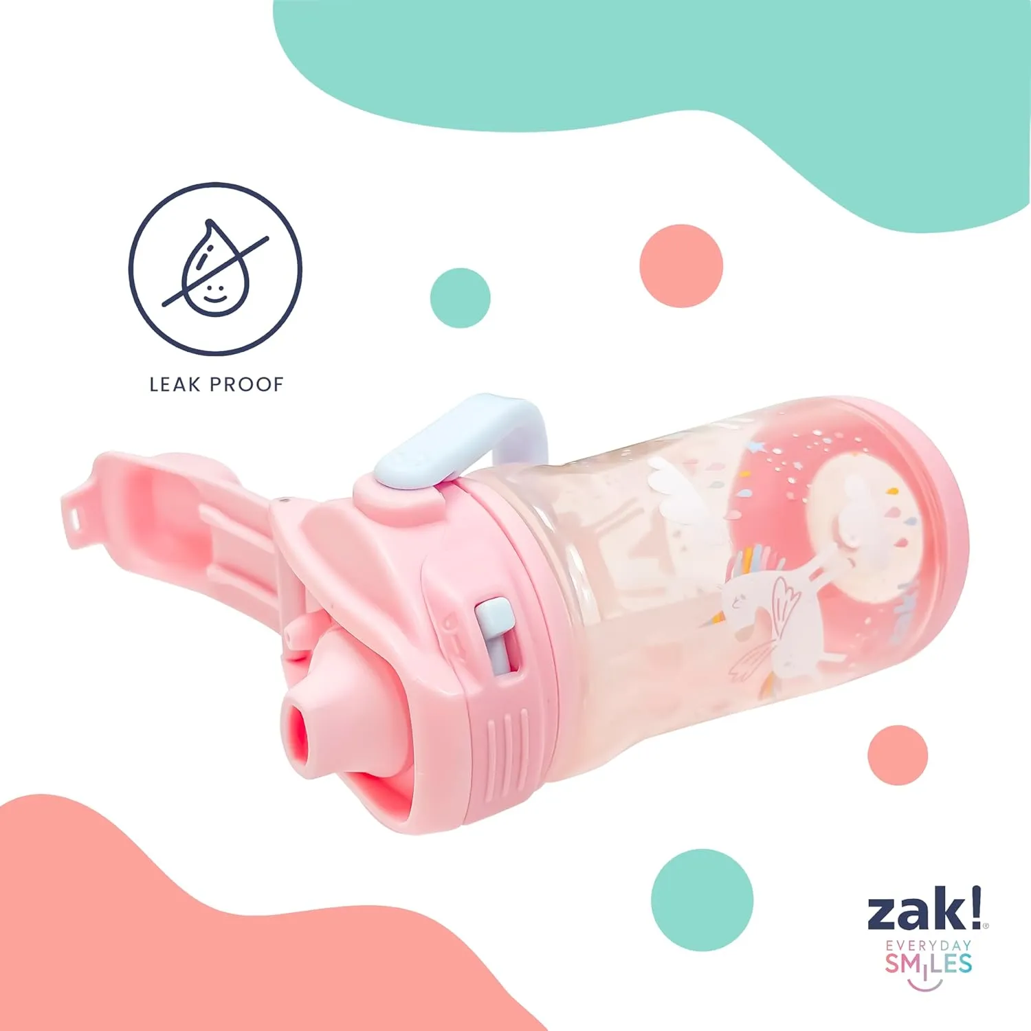Zak Designs Disney Princess Beacon Kid Water Bottle for Travel, 12oz Plastic is Durable and Leak-Proof with Liquid Lock Spout, Carry Handle, Protective Base (Ariel, Cinderella, Moana, Rapunzel, Tiana)