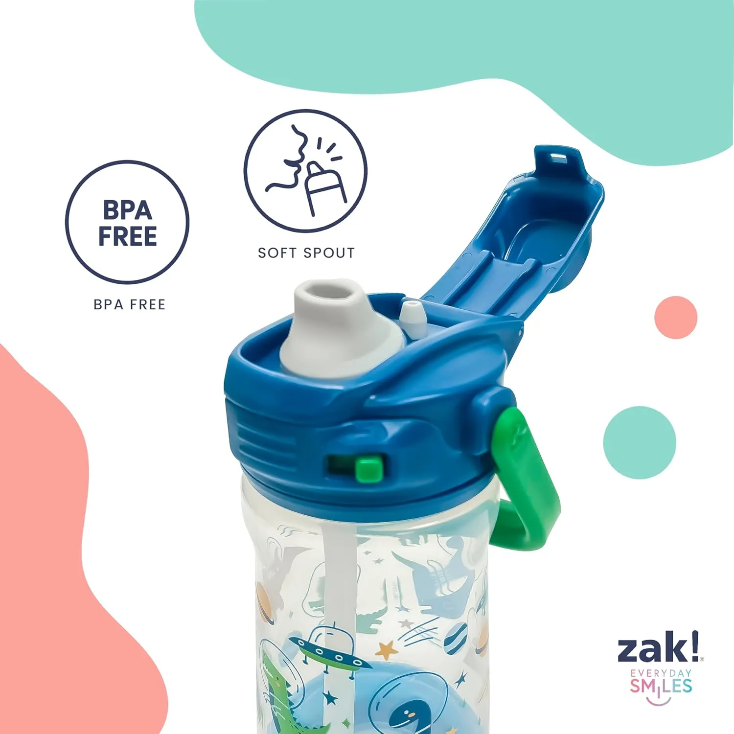 Zak Designs Disney Princess Beacon Kid Water Bottle for Travel, 12oz Plastic is Durable and Leak-Proof with Liquid Lock Spout, Carry Handle, Protective Base (Ariel, Cinderella, Moana, Rapunzel, Tiana)