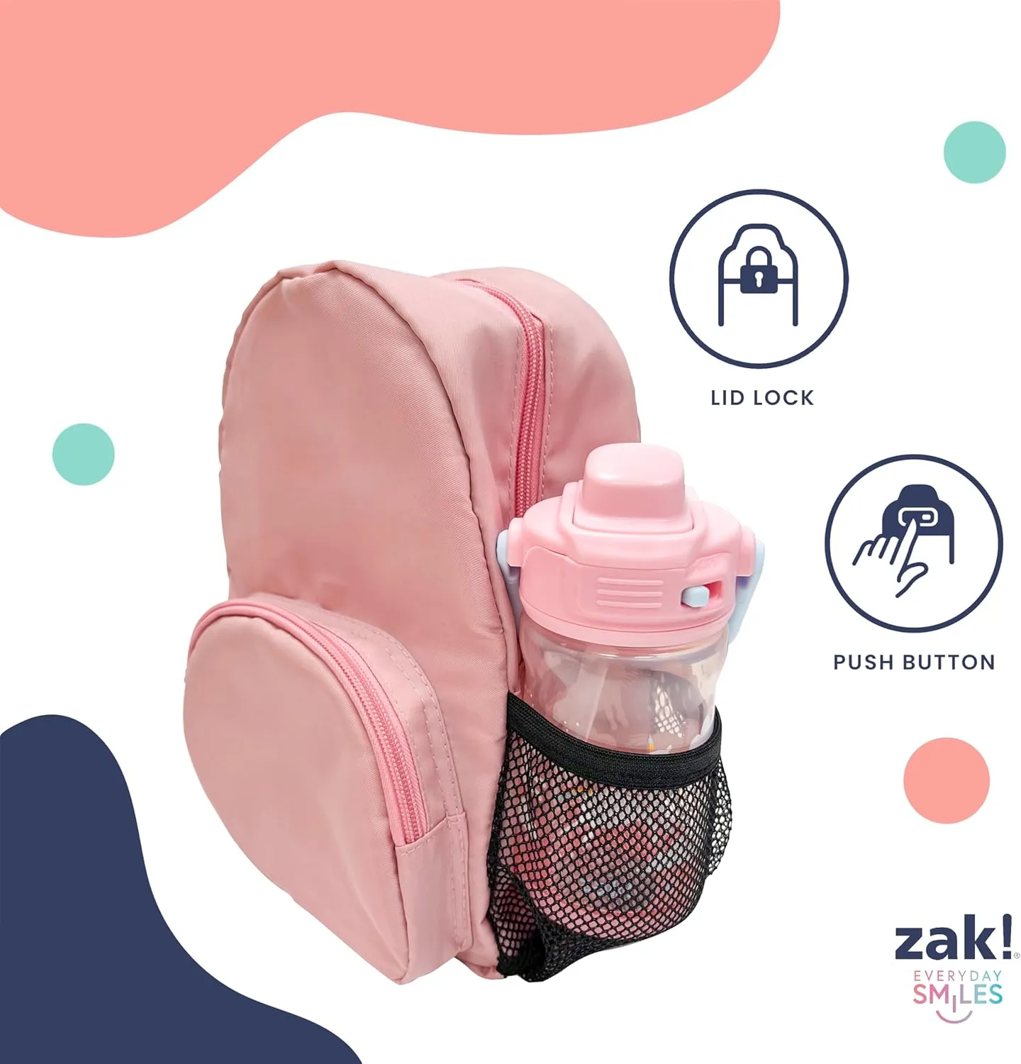Zak Designs Disney Princess Beacon Kid Water Bottle for Travel, 12oz Plastic is Durable and Leak-Proof with Liquid Lock Spout, Carry Handle, Protective Base (Ariel, Cinderella, Moana, Rapunzel, Tiana)