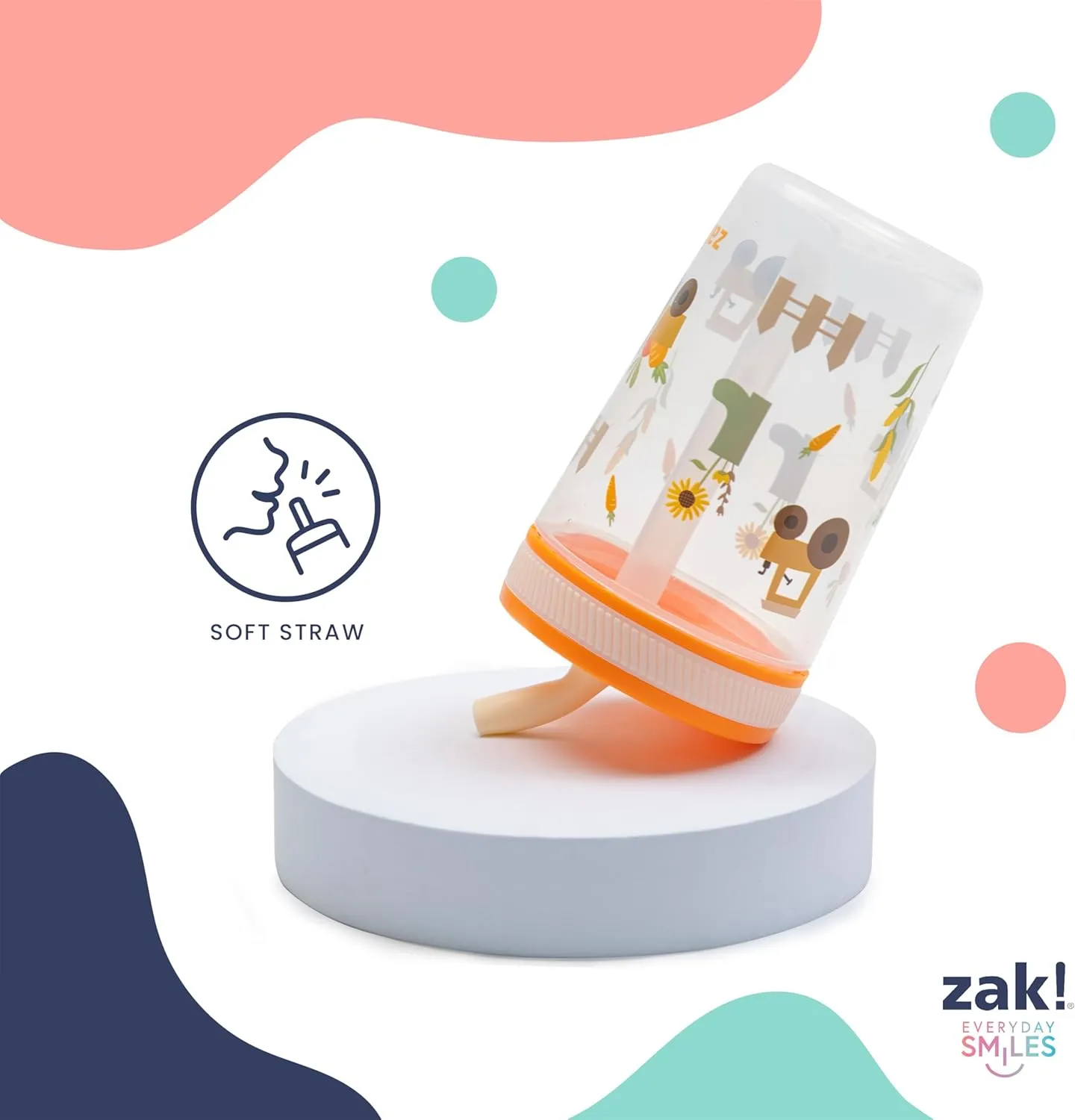 Zak Designs Kelso Toddler Cups For Travel or At Home, 15oz 2-Pack Durable Plastic Sippy Cups With Leak-Proof Design is Perfect For Kids (Silly Goose, Harvest)