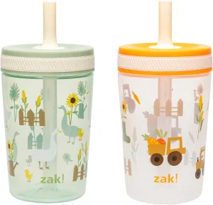 Zak Designs Kelso Toddler Cups For Travel or At Home, 15oz 2-Pack Durable Plastic Sippy Cups With Leak-Proof Design is Perfect For Kids (Silly Goose, Harvest)