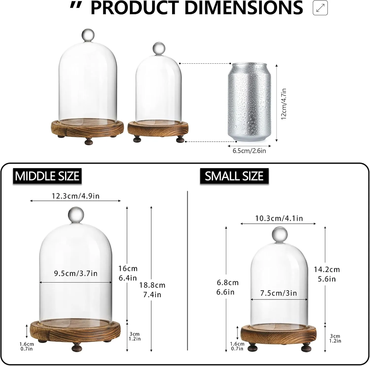 ZEERSHEE Pack 2 Clear Glass Dome with Wooden Base Glass Display Cloche Bell Shape Dome for Antique Collectibles Specimens Plants Dustproof Christmas Gift for Women